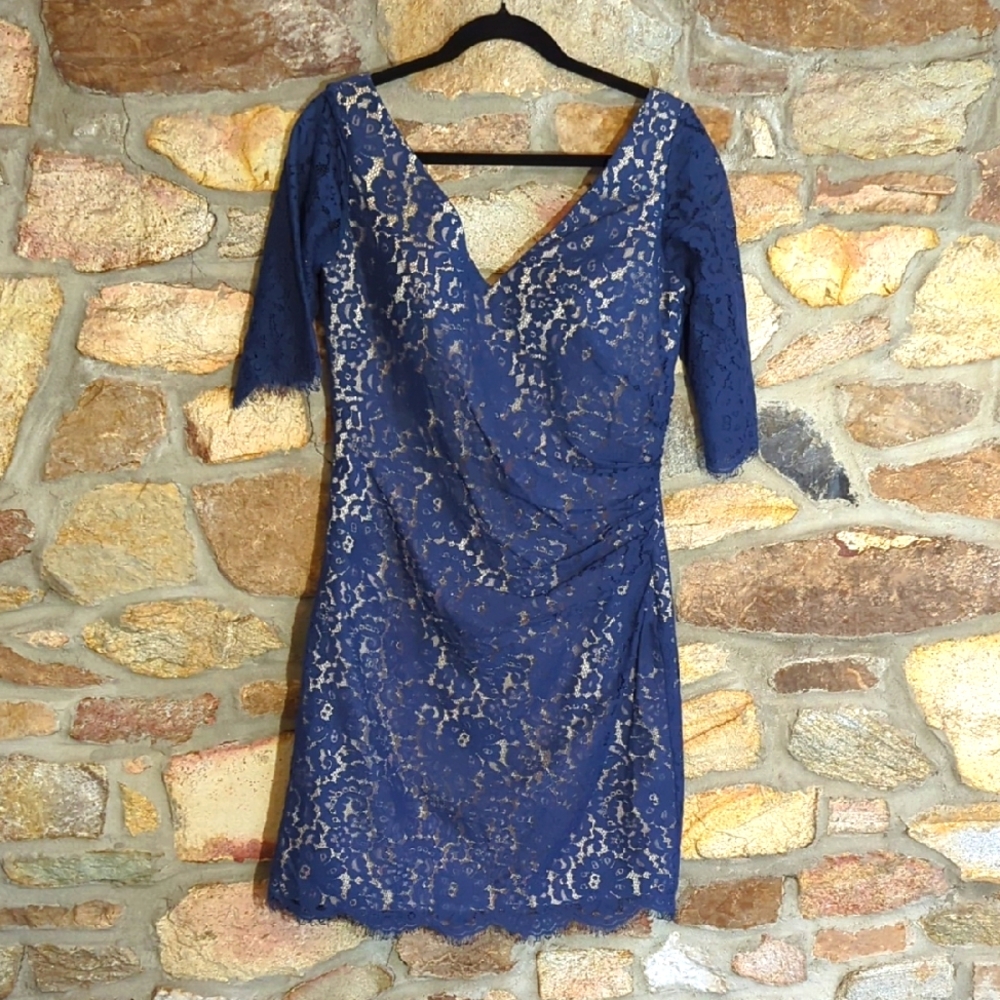 Christina Wu Occasions Blue Lace Formal Dress